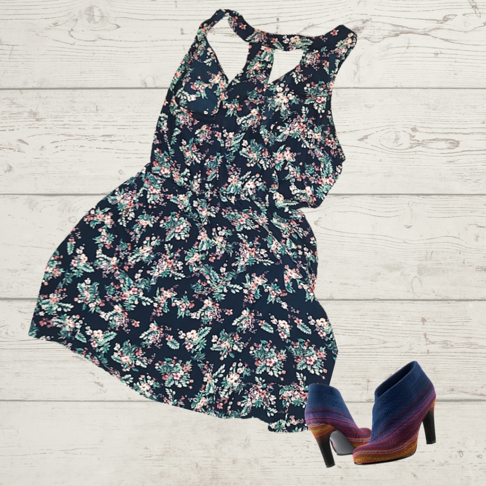 Lush Cobalt Floral Skater Dress Large